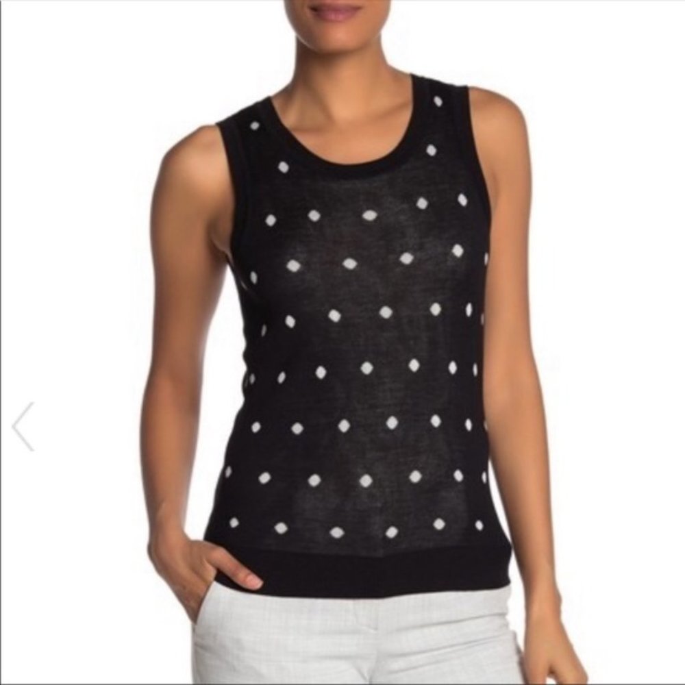NWT HALOGEN Dot Knit Crew Neck Tank Black sz S